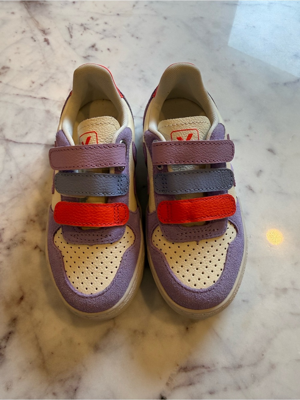 Vuori Kids Cream, Purple & Red Velcro Sneakers